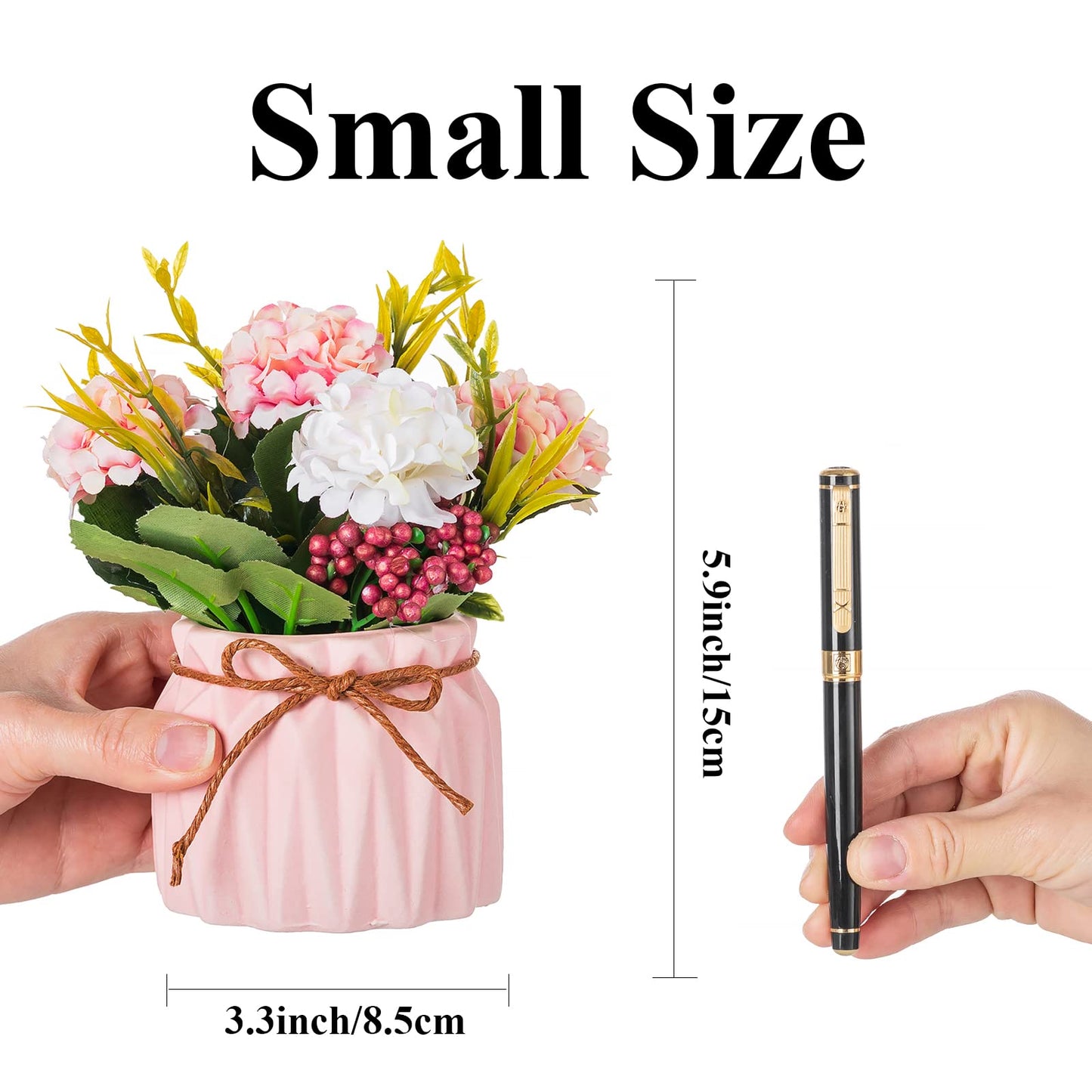 BLOSMON Fake Flowers in Vase for Centerpieces: 4 PCS Small Artificial Hydrangea with Vase Table Decor - Faux Floral Arrangements Desk Home Party Bathroom Office Decorations