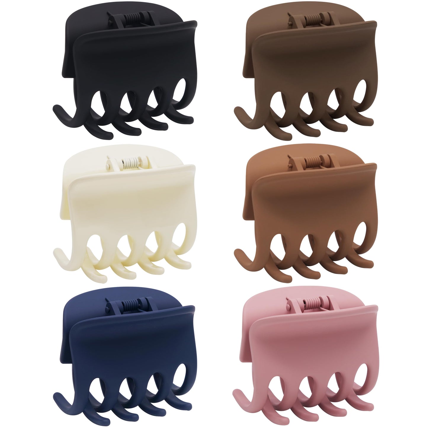 Hair Claw Clips for Fine to Thick Hair - 2.6 Inch Strong Matte Plastic Clips, Non-Slip Clamps for Women, Girls, Kids (6 Packs, Assorted)