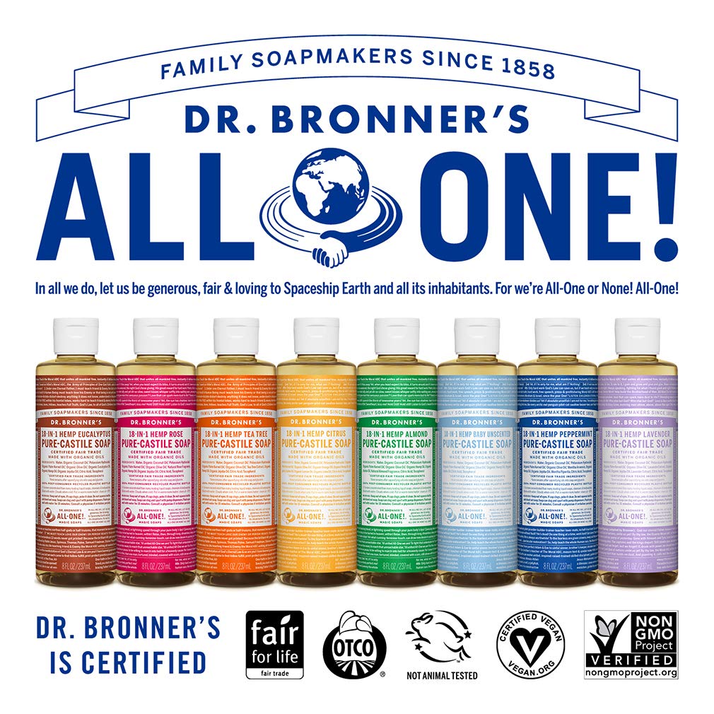 Dr. Bronner's - Pure-Castile Liquid Soap (Rose, 8 ounce) - Made with Organic Oils, 18-in-1 Uses: Face, Body, Hair, Laundry, Pets and Dishes, Concentrated, Vegan, Non-GMO