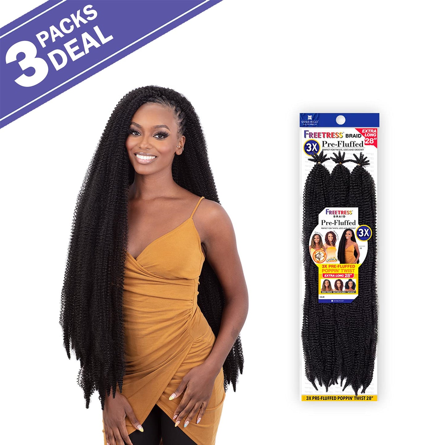 FreeTress Crochet Braids 3X Pre-Fluffed Poppin Twist 28" (3-pack, COPPER)