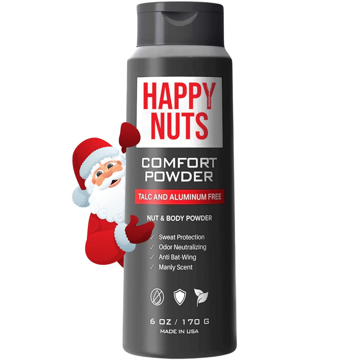 HAPPY NUTS Comfort Powder - Anti Chafing & Deodorant, Aluminum-Free, Sweat and Odor Control for Jock Itch, Groin and Men's Private Parts (6 Ounce (Pack of 1), Original)