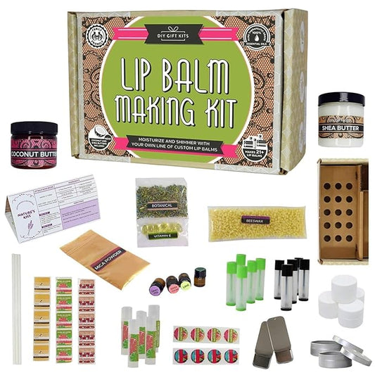 DIY Gift Kits 73-Piece DIY Lip Balm Kit | Includes All Natural & Organic Essential Oils, Shea Butter, Filling Tray & More | Makes 23 Homemade Lip Balms | For Dry & Chapped Lips | For Kids & Adults