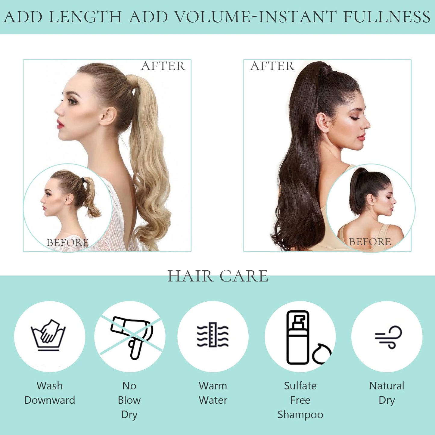 Loxxy Pony Tails Hair Extensions Wrap Around Black Ponytail Extension Natural Silky Straight Ponytail Clip in Hair Extensions Hairpiece Virgin 80g 18 Inch Off Black