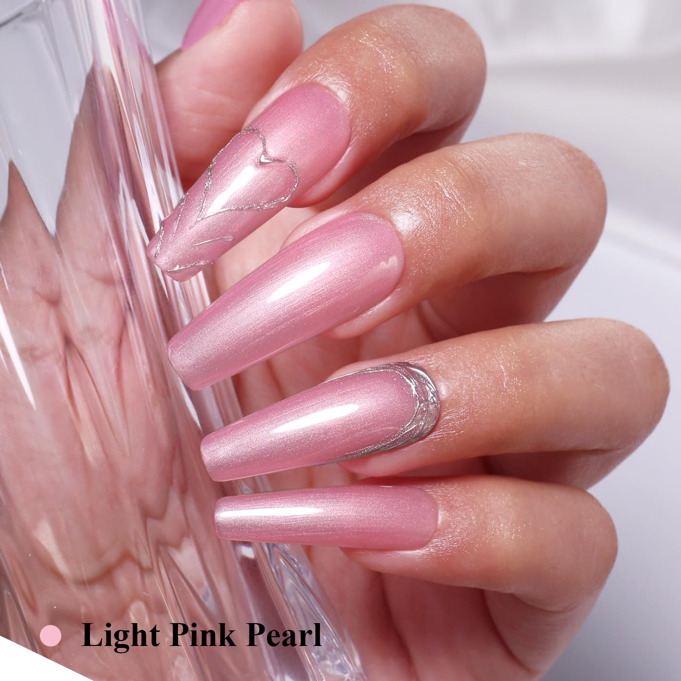 Imtiti Glitter Gel Nail Polish, Light Pink Pearl Glitter Nail Gel Polish Diamond Shimmer Sparkle Soak Off UV LED Spring Summer Manicure 10ML