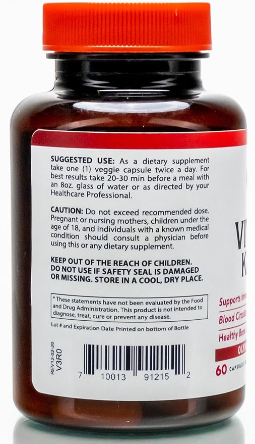 Olympian Labs Vitamin K2 + D3, 60 Servings, Supports Immune System, Bone and Heart Support, 60 Vegan Capsules