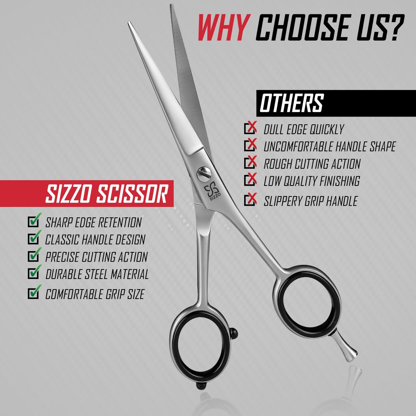 Hair Cutting Scissors 6.5" Barber Scissor, Ideal for Professional Barber, Men, Women, and Hair Stylist Trimming Kit for Haircutting Best Shears for Hair Cut by SIZZO