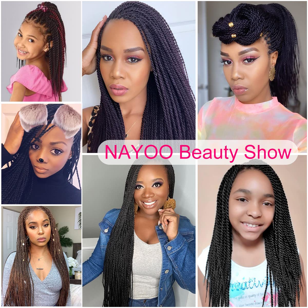NAYOO Senegalese Twist Crochet Hair - 8 Packs 14 Inch Crochet Hair For Black Women, 30 Strands/Pack Small Twist Crochet Hair Hot Water Setting, Crochet Braids Hair with Natural Ends(14 Inch,1B/30)