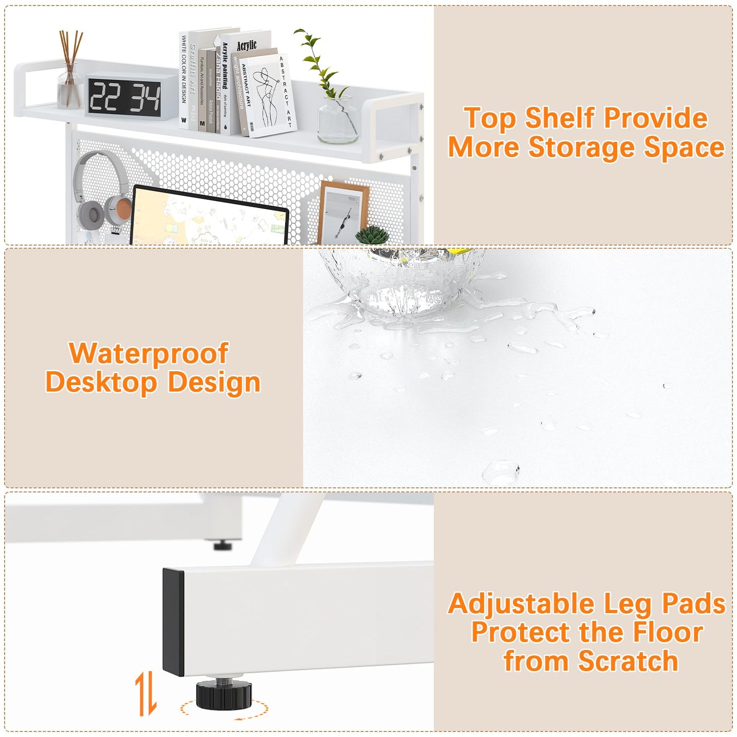 Elephance Computer Desk with Storage Shelves & Pegboard, 39inch Gaming Desk Writing Desk DIY Study Writing Workstation Table, Modern Office Desk for Home Dorm Office, White
