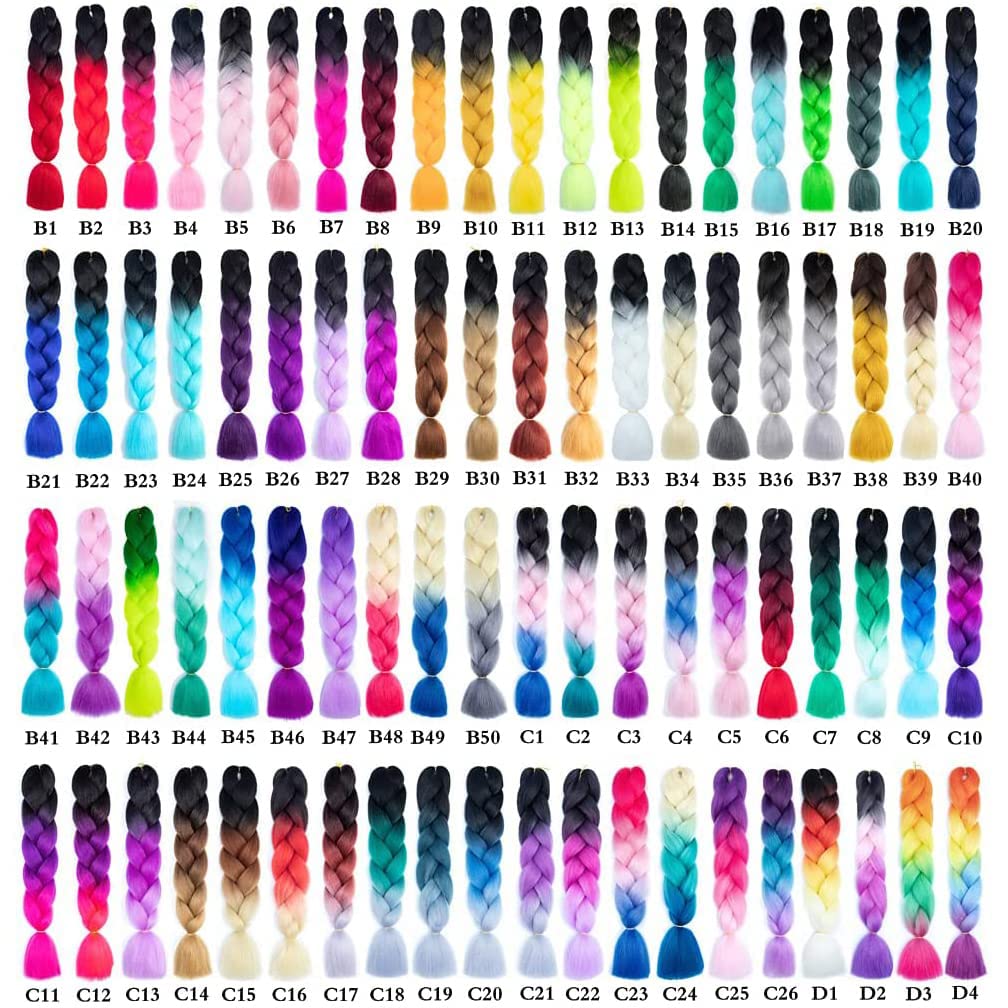 Xiaofeng Colorful Ombre Braiding Hair Extensions 24 Inch 3 Packs High Temperature Jumbo Crochet Braiding Hair for Box Twist Braids (24 Inch (Pack of 3), Orange to Yellow to Blue to Purple)