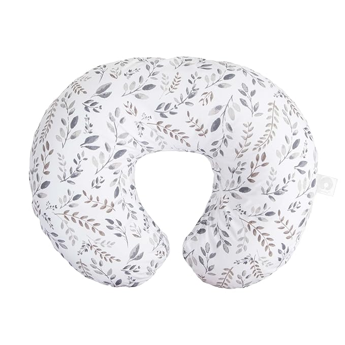Boppy Original Nursing Pillow, Gray Taupe Leaves, Ergonomic Nursing Essentials for Bottle and Breastfeeding, Firm Fiber Fill, with Removable Pillow Cover, Machine Washable