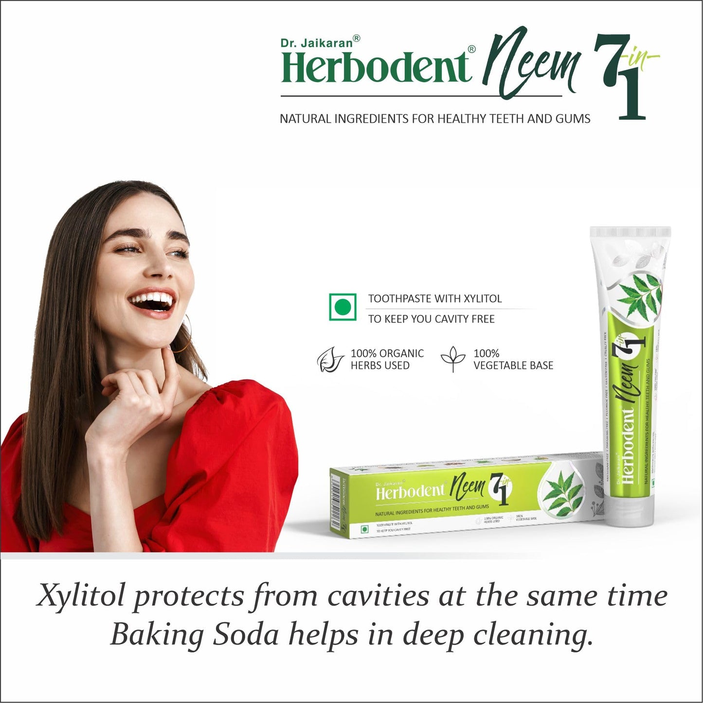 Herbodent® NEEM 7 in 1 Toothpaste-Organic Herbs-Neem, Black Seed & Xylitol for Anti Cavity-Cardamom & Mint for Taste & Freshness-Baking Soda for Excellent Cleaning-No Fluoride, No Paraben -6.53Oz (3)