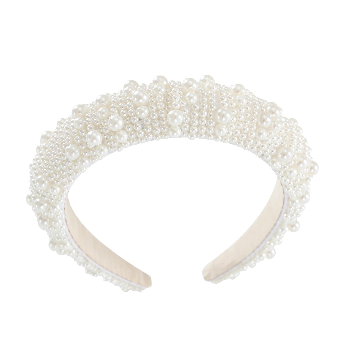 Gmmidea Pearl Headbands for Women Girls Jeweled Beaded Headband Thick Padded Fashion Bridal Headband Wedding Birthday Hair Accessories White