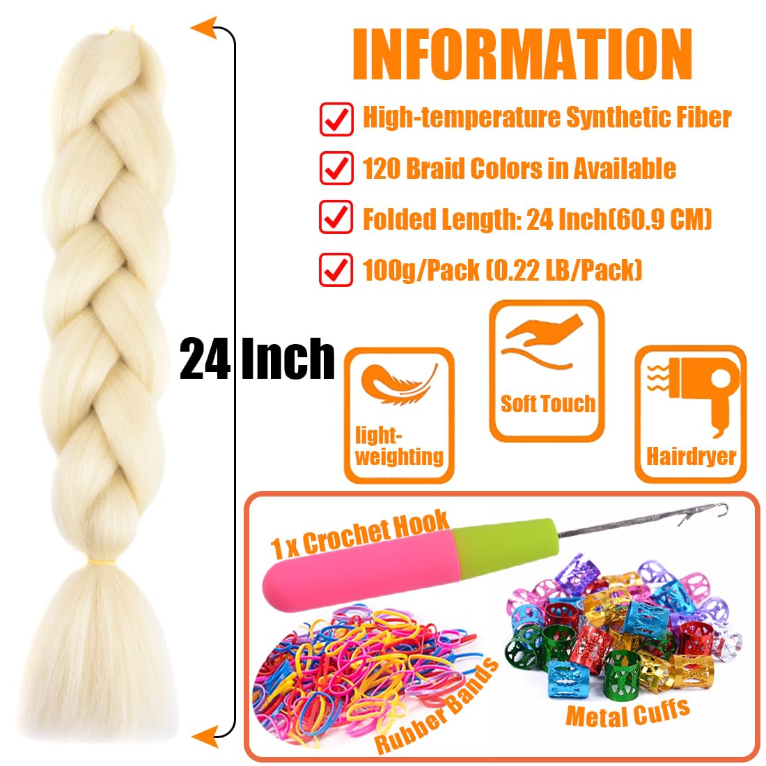 Doren Jumbo Braiding Hair Extensions Colorful Synthetic Kanekalon Crochet Braids Hair for DIY 3Pcs 100g/Pcs 24Inches #613