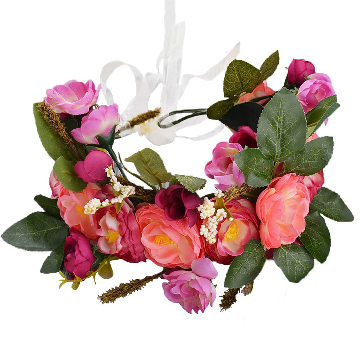 Faylay Women Girl Flower Headband Wreath Boho Headpiece Floral Crown for Wedding Festivals Photo Props (779Purple &Orange)