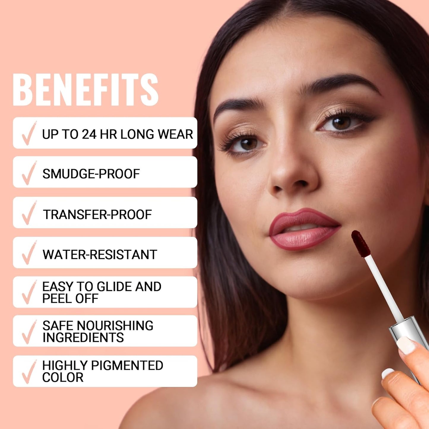 iMethod Lip Stain - Lip Liner Stain, Peel Off Lip Stain with Tweezer, Natural Long Lasting, Waterproof, Easy to Use, Stay On All Day, Cocoa