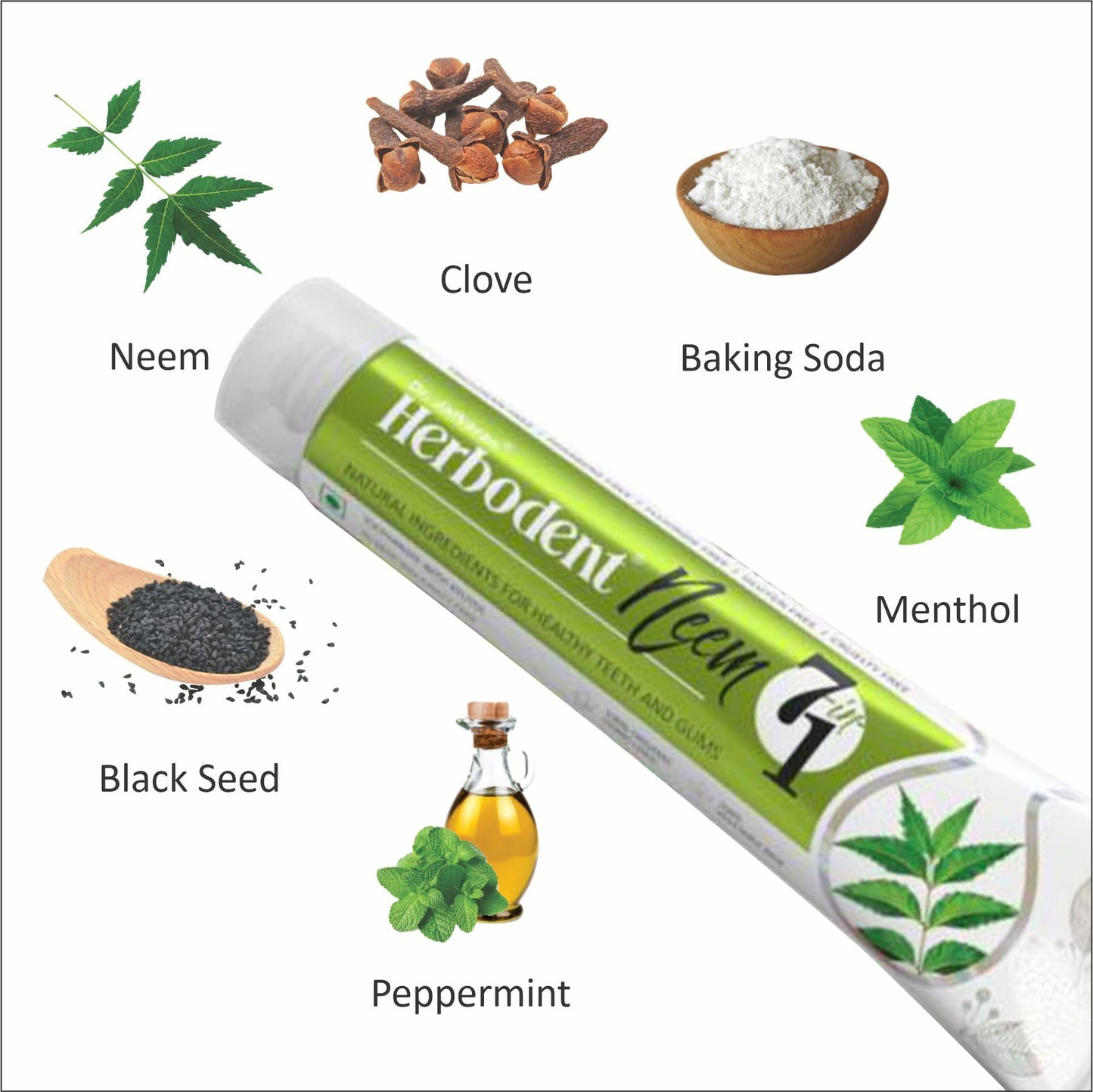 Herbodent® NEEM 7 in 1 Toothpaste-Organic Herbs-Neem, Black Seed & Xylitol for Anti Cavity-Cardamom & Mint for Taste & Freshness-Baking Soda for Excellent Cleaning-No Fluoride, No Paraben -6.53Oz (3)