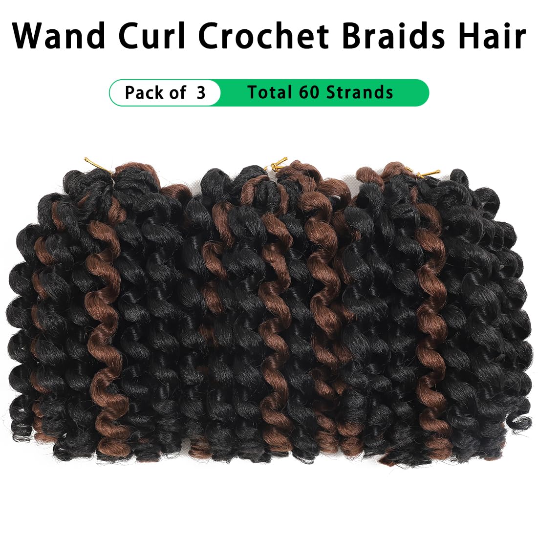 Crochet Braids Hair 8 Inch 3 Pack Jamaican Bounce Wand Curl Crochet Hair Synthetic Braiding Hair Extension Twist Crochet Hair (3 PCS,1BP30)