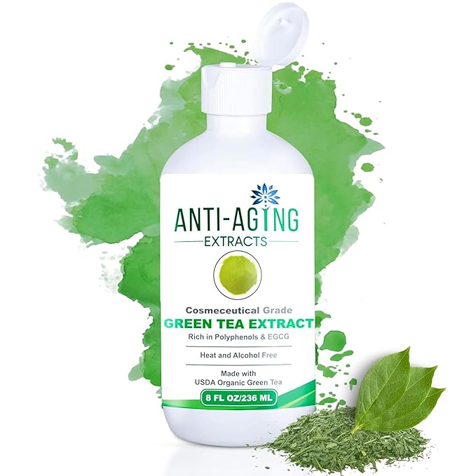 Pure Green Tea Extract for Skin and Hair – Cold-Processed Antioxidant, Polyphenol & EGCG Serum with USDA Organic Leaves – Natural - Alcohol-Free - 8 fl oz
