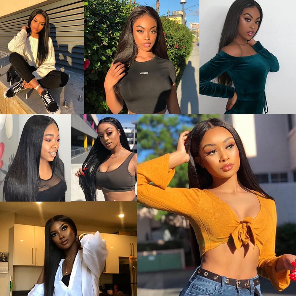 Straight Bundles Human Hair Color 1B Bundles 8a Grade Brazilian Human Hair Natural Color Weave Hair Extensions Double Weft Remy Hair Soft and Silky for Black Women (22 24 26 inch,3 Bundles)