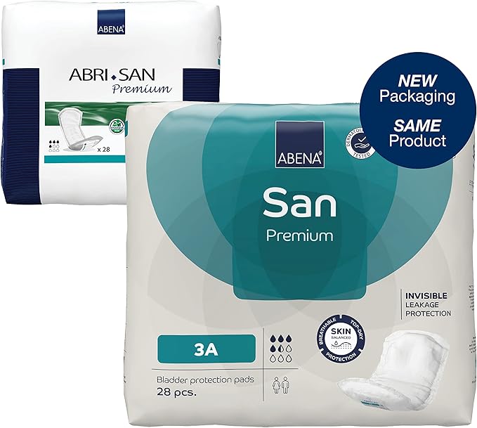 Abena San Premium Incontinence Pads, Light Absorbency, (Sizes 1 to 3A), Size 3A, (Pack of 3, 84 Count Total)