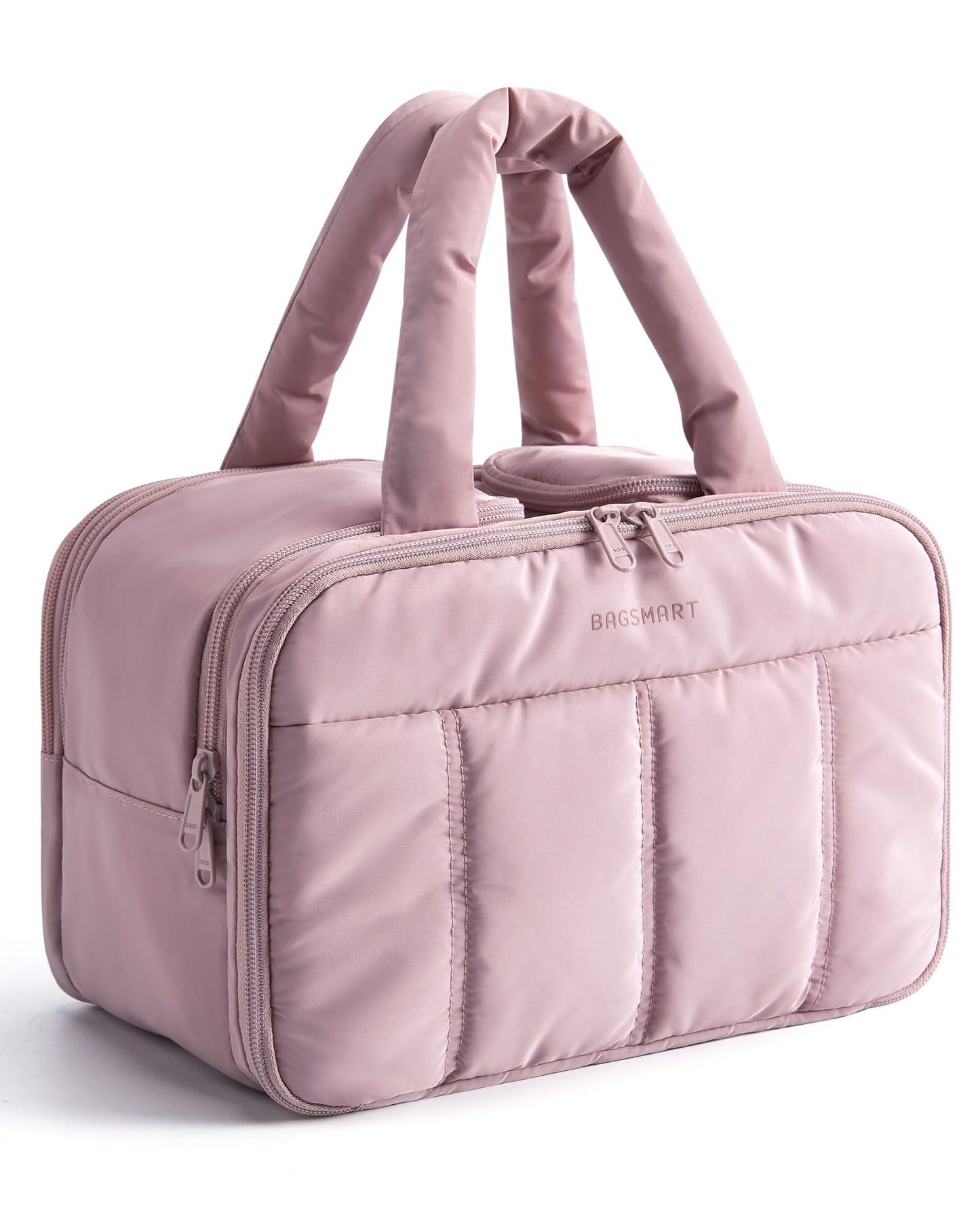 BAGSMART Travel Toiletry Bag, Puffy Large Toiletry Bag for Women, Lightweight Cosmetic Makeup Bag Organizer with Handle for Traveling, Accessories, Essentials, Toiletries （Beige