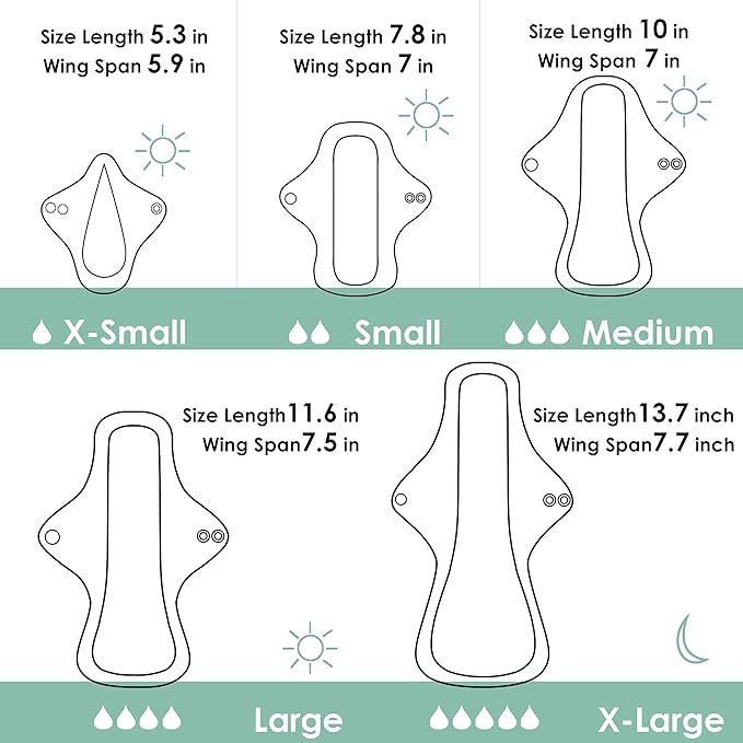 wegreeco 6 Pcs Reusable Menstrual Pads, Ultra Absorbent Cloth Pads for Heavy Flow, Sanitary for Teens, Women, Nonslip, Inner Mustard Yellow, Grey, Beige, Rose Gold Outer, M