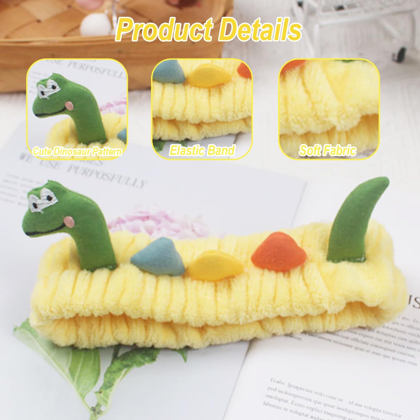 IQUQIXL Funny Dinosaur Headband Cute Animal Cat Duck Frog Dinosaur Snail Kawaii Spa Headband Hair Accessories for Washing Face Shower Sports Beauty Skincare (Style 22)