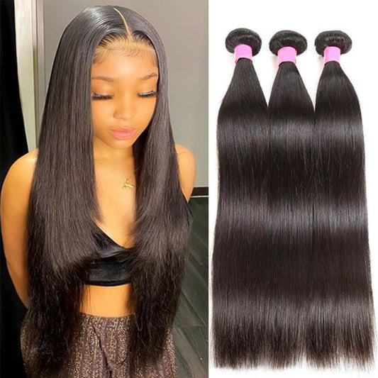 DaiMer Brazilian Straight Human Hair Bundles 12A Grade Unprocessed Remy Virgin Hair Extensions Real Straight Hair Weaving Natural Color 3 pcs 18 18 18 inch No Shedding