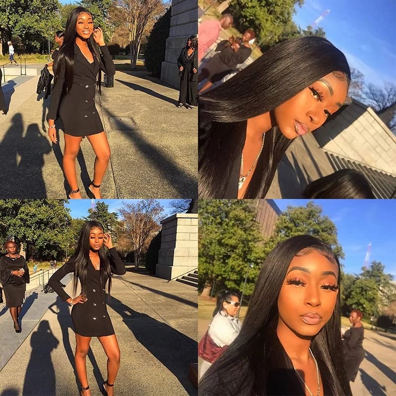Straight Human Hair Bundles Color 1B Straight Bundles Human Hair 8a Grade Hair Weave Hair Extensions Double Weft Remy Hair Soft and Silky for Black Women (20 22 24 inch,3 Bundles)