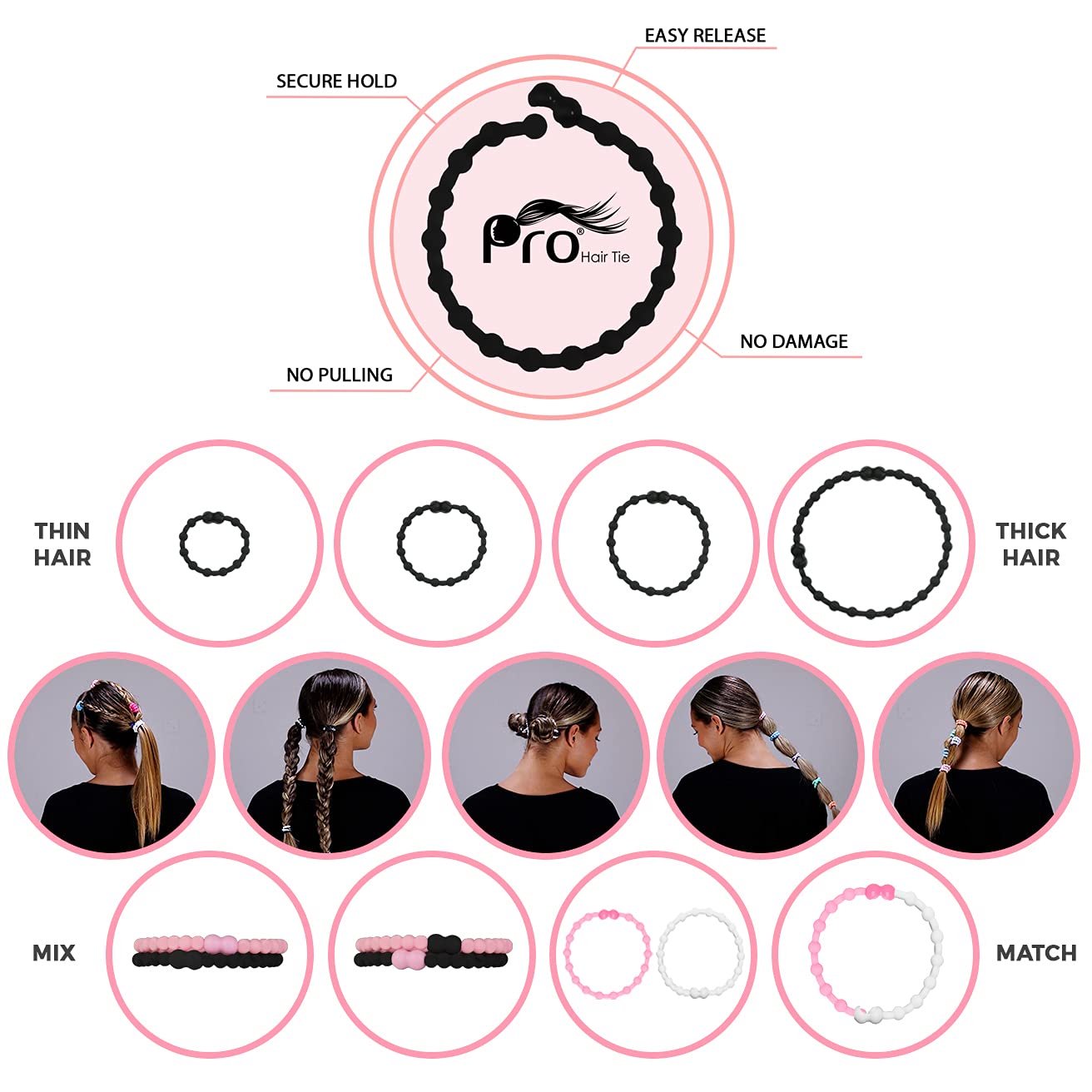 PRO Hair Tie - Easy-Release Clasp - Secure Hold - No Damage - Great for ANY Active Lifestyle (Rose Gold Pack of 8)
