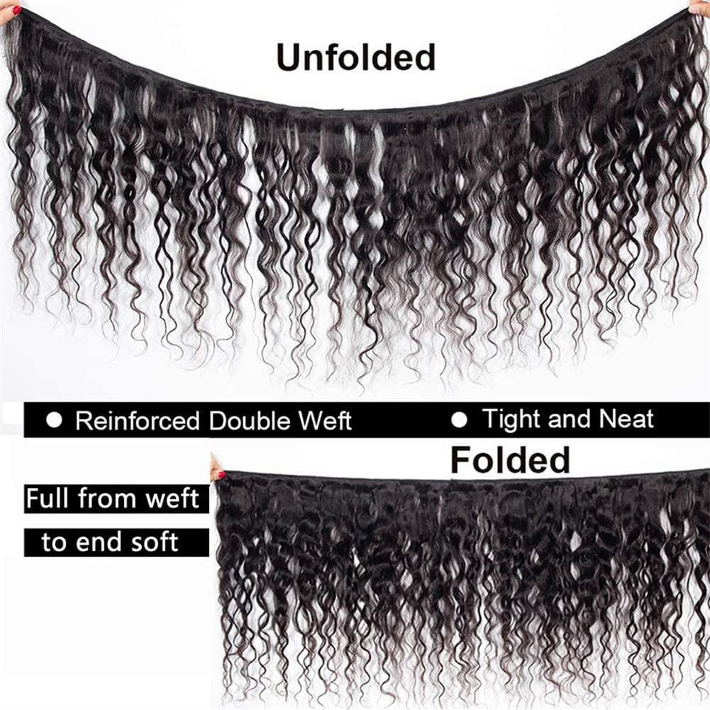 Ladiaryf Water Wave Bundles Human Hair Water Wave 3 Bundles Soft Brazilian Virgin Human Hair Bundles 100% Unprocessed Thick Wet and Wavy Hair Bundles Natural Black 300g 14 16 18 Inch
