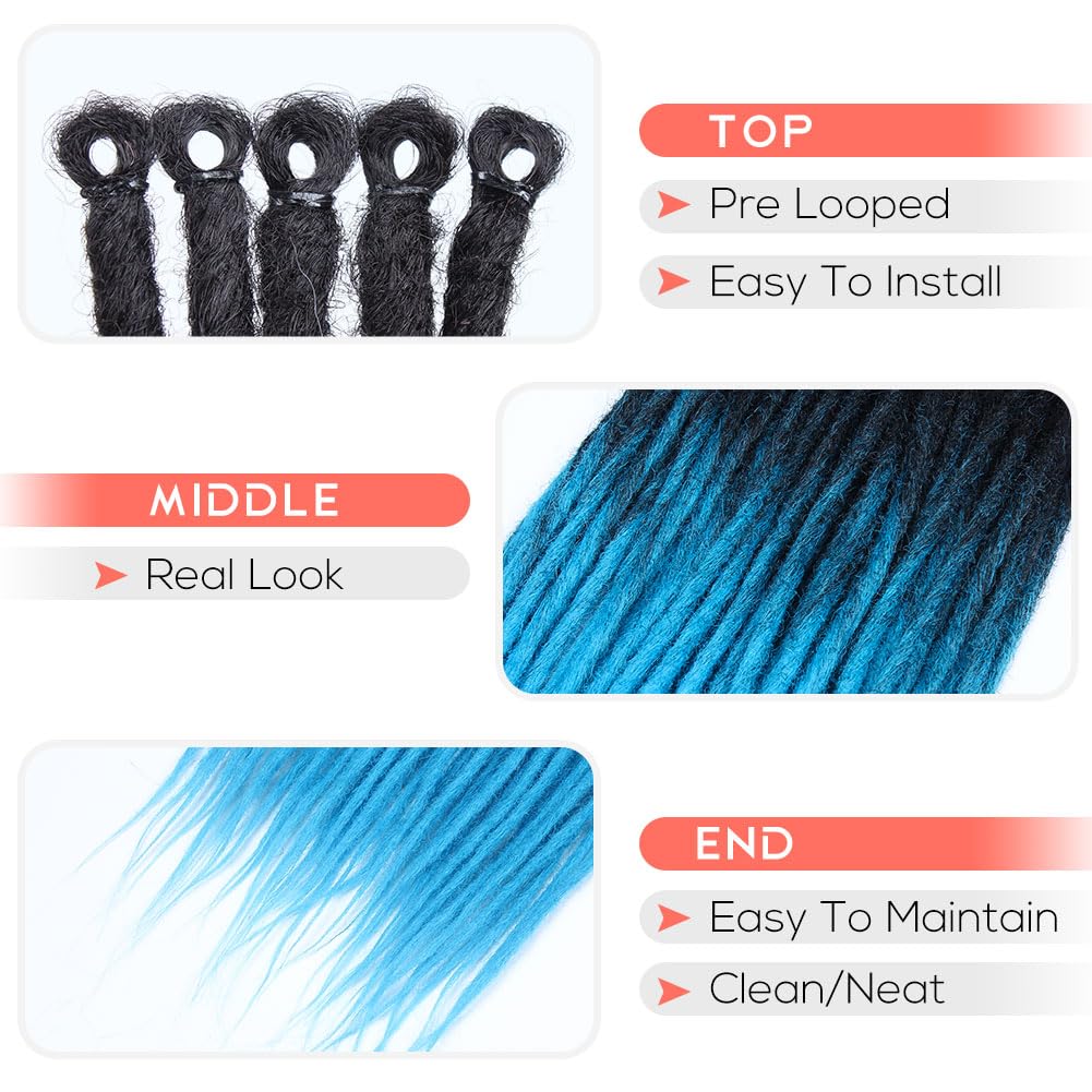 Kraler 24 inch 40 Strands Thick Dreadlock Extensions, SE Ombre Blue Crochet Dreadls Extensions of Synthetic Hair 1cm Width Hip Hop Style Dreadlock for Girls