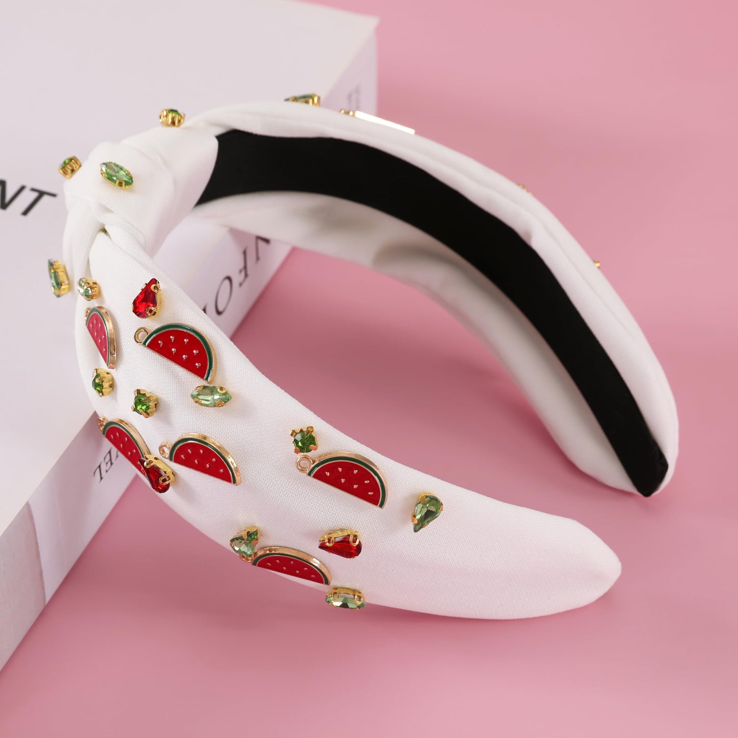 Gmmidea Watermelon Headbands for Women Summer Fruit Headband Crystal Rhinestone Top Knot Headband Cute Girls Embellished Hairband Glitter Summer Holiday Hair Accessories White