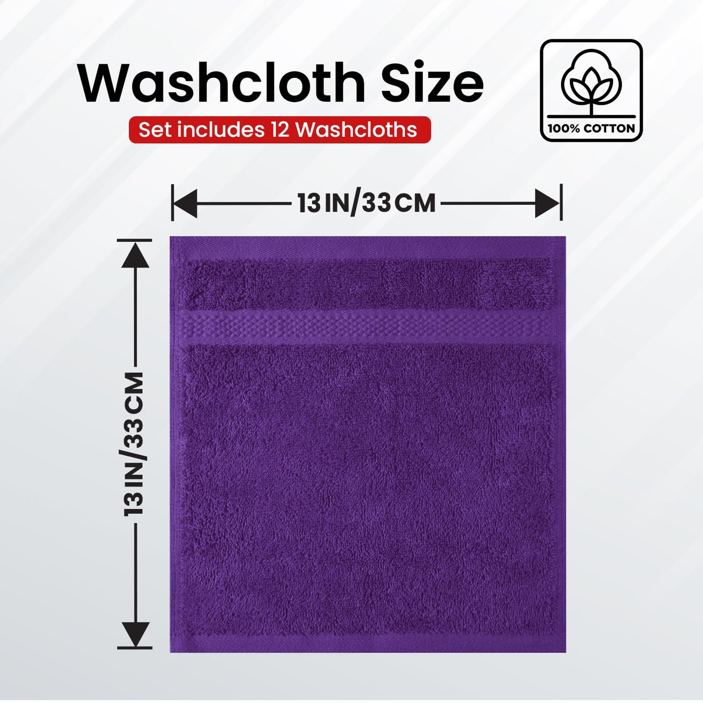 Infinitee Xclusives Premium Wash Cloths for Showering [13x13] – 100% Cotton Washcloths [Pack of 12], Soft and Absorbent Face Towels for Bathroom Wash Clothes, Gym, and Spa |Profound Purple|