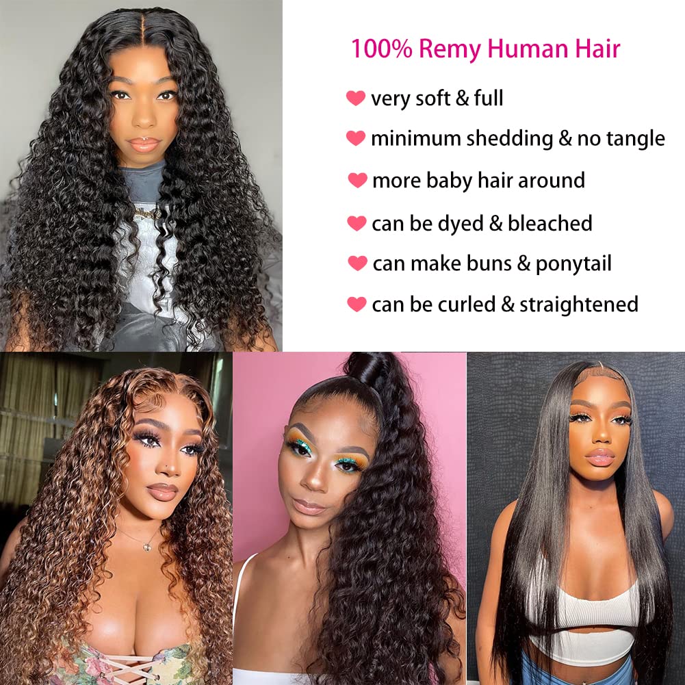 JADEFLO Deep Wave Lace Front Wig Human Hair 13x4 HD Transparent Lace Frontal Wigs for Black Women Human Hair 180% Density Glueless Lace Front Wigs Pre Plucked with Baby Hair (18 Inch)