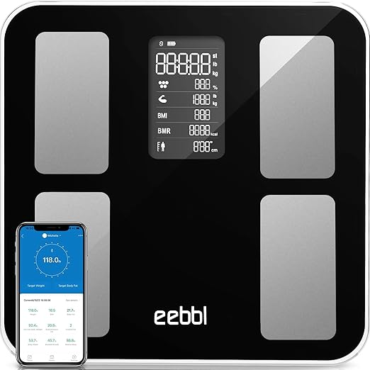 Smart Scale for Body Weight, Digital Bathroom Scale BMI Weighing Bluetooth Body Fat Scale, Body Composition Monitor Health Analyzer with Smartphone App, Buletooth 5.0 400 lbs - Black