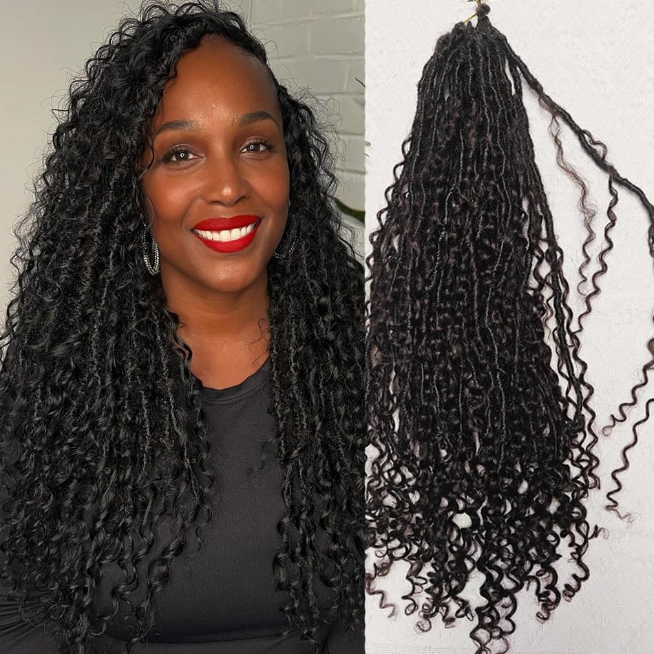 FlowerSeason Pre Crochet Dreadlocks Braids Hair Pre Looped With Human Hair Curls Curly Ends Extensions For Black Women 25 Strands(22 inch)