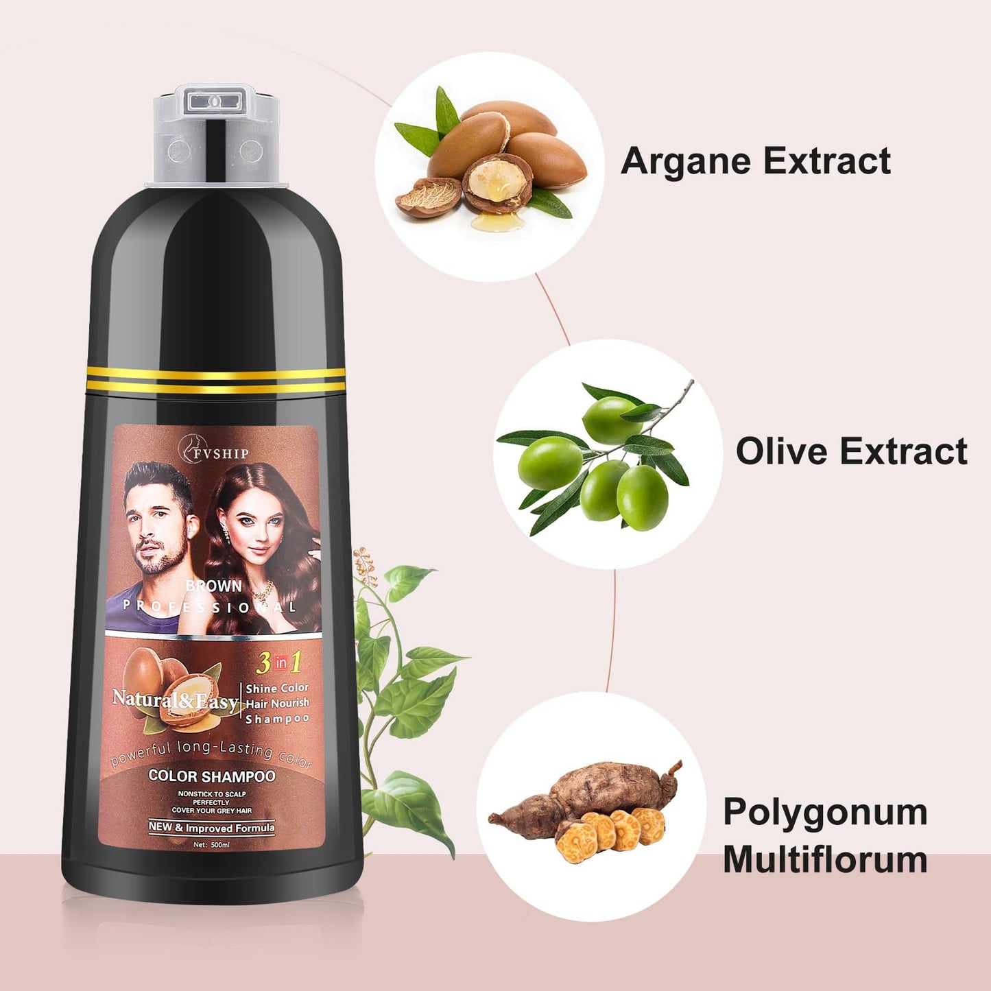 Generic Black Hair Dye Shampoo, 3 in 1 Formula, 500ml, Ammonia Free (BLACK)
