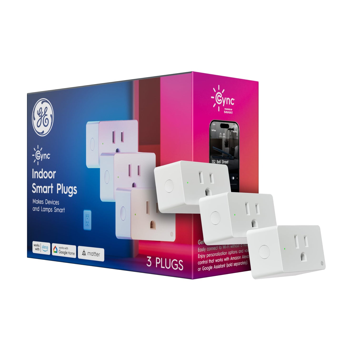 Cync Indoor Smart Plug, WiFi Outlet Socket, Voice Control Outlet, Matter Compatible, Compatible with Alexa and Google Home (3 Pack)