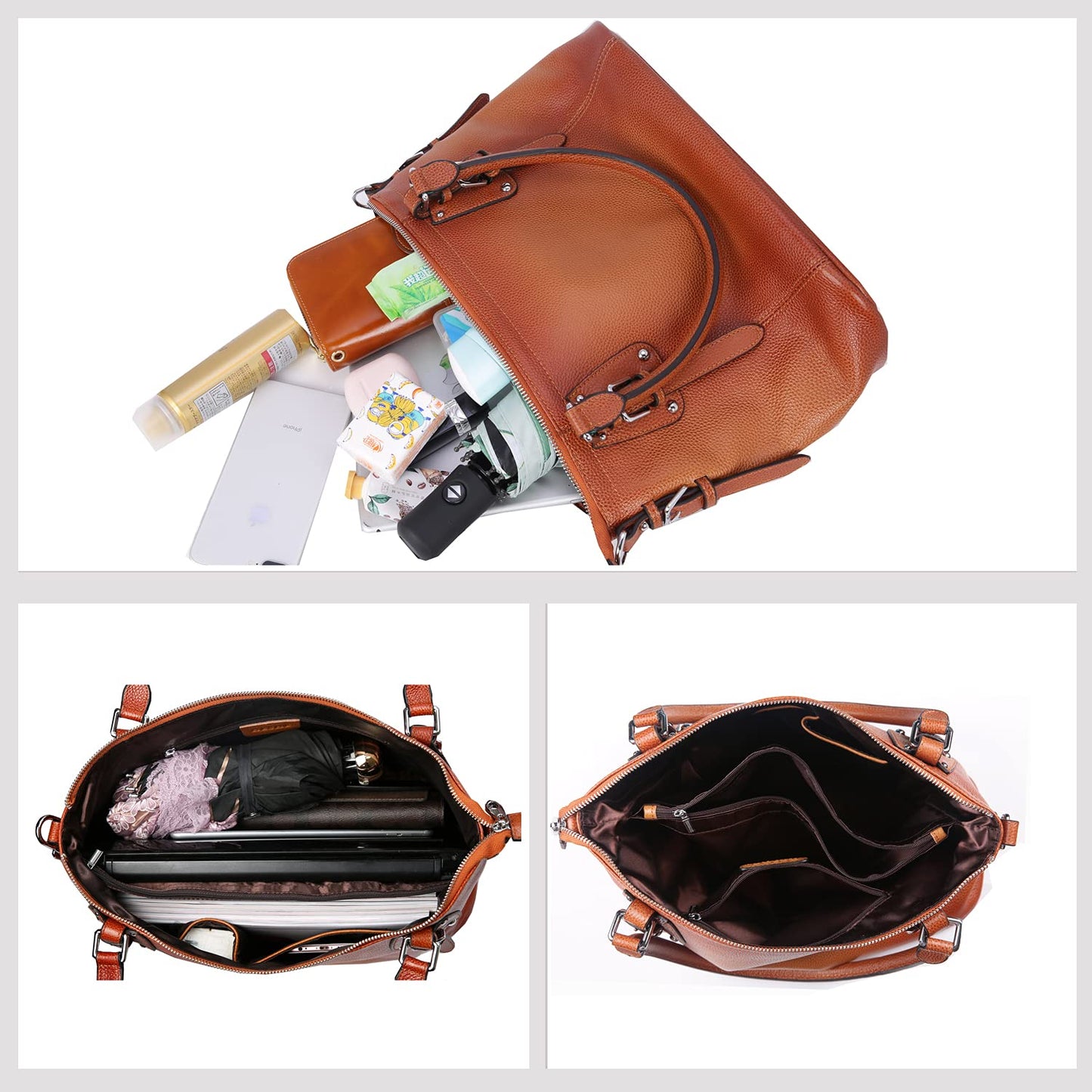 HESHE Genuine Leather Purses and Handbags for Women Tote Shoulder Bag Satchel Purse Top Handle Bags Hobo Crossbody Purse (Large,Sorrel)