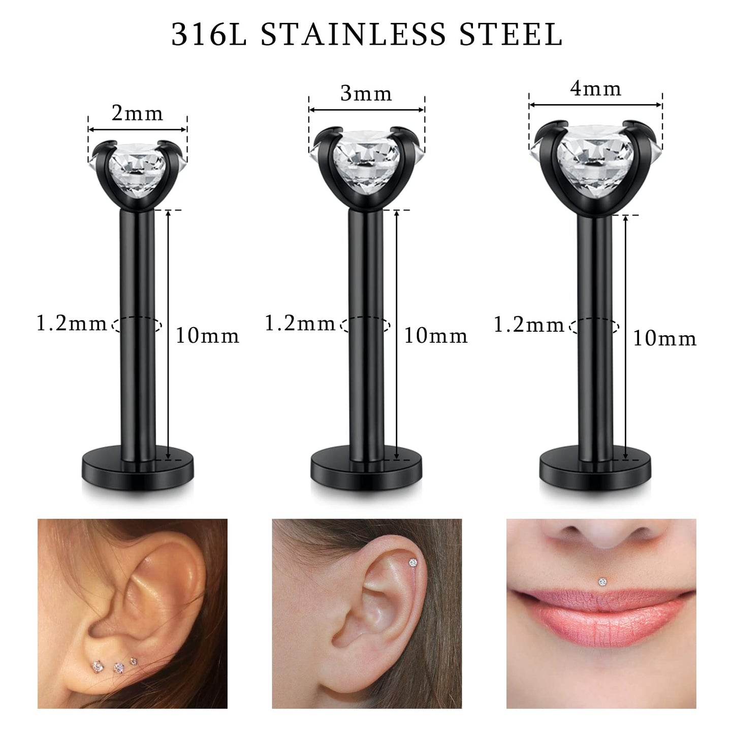 JIESIBAO Ear Piercing Gun Kit, Disposable Self Ear Piercing Kit with 16G CZ Crystal Surgical Steel Earrings for Cartilage Tragus Helix Safety Silver Ear Piercing Gun Kit Tool