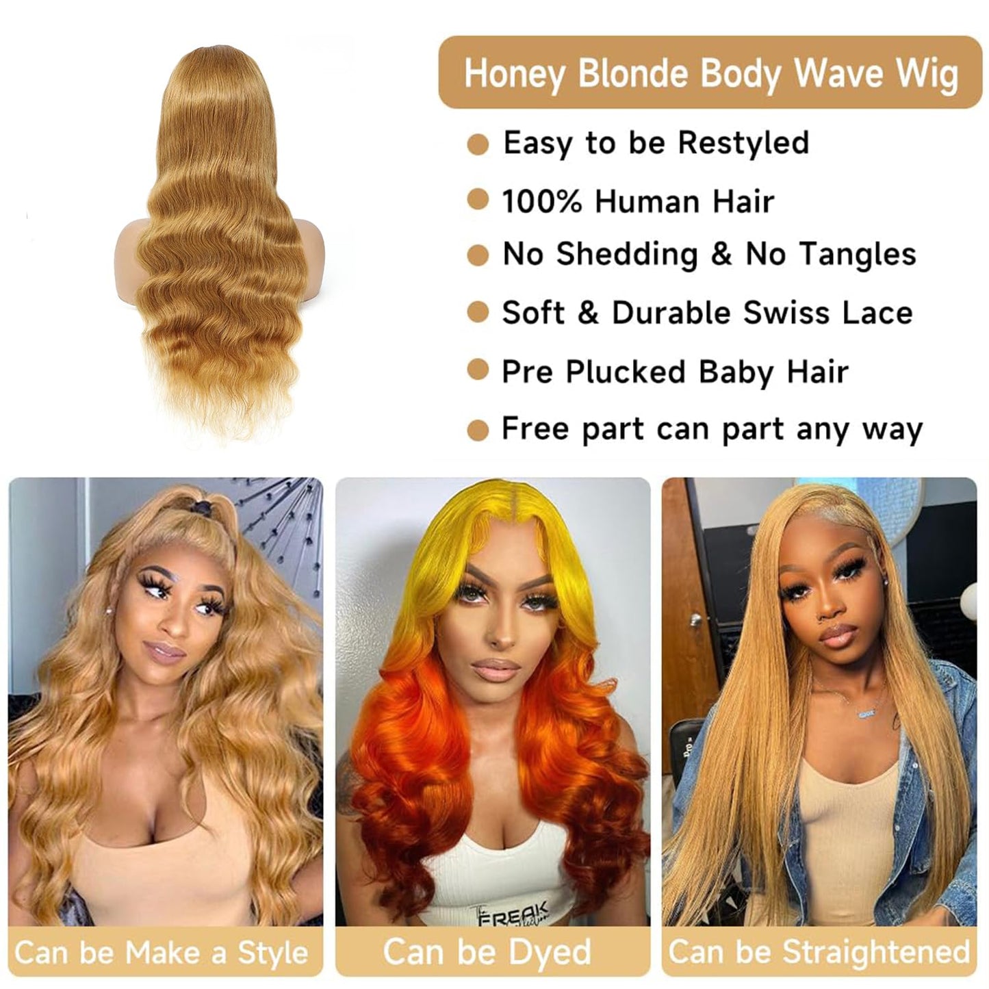 Keizanar Honey Blonde Lace Front Wig Human Hair 13x4 27# Colored Body Wave Lace Front Wigs Human Hair Pre plucked With Baby Hair Glueless Body Wave Frontal Wigs for Women 24Inch
