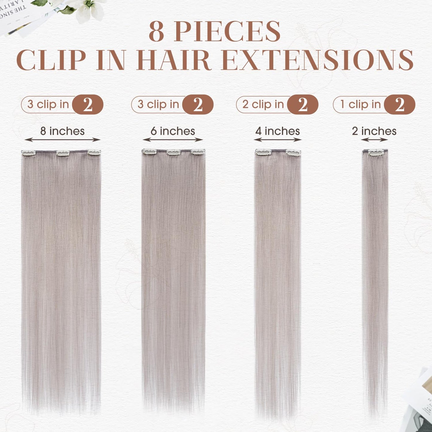 Clip in Hair Extensions Real Human Hair 18 Inch Human Hair Clip in Extensions GREY Hair Extensions Clip ins Double Weft 100% Real Human Hair Extensions 8 PCS 70g