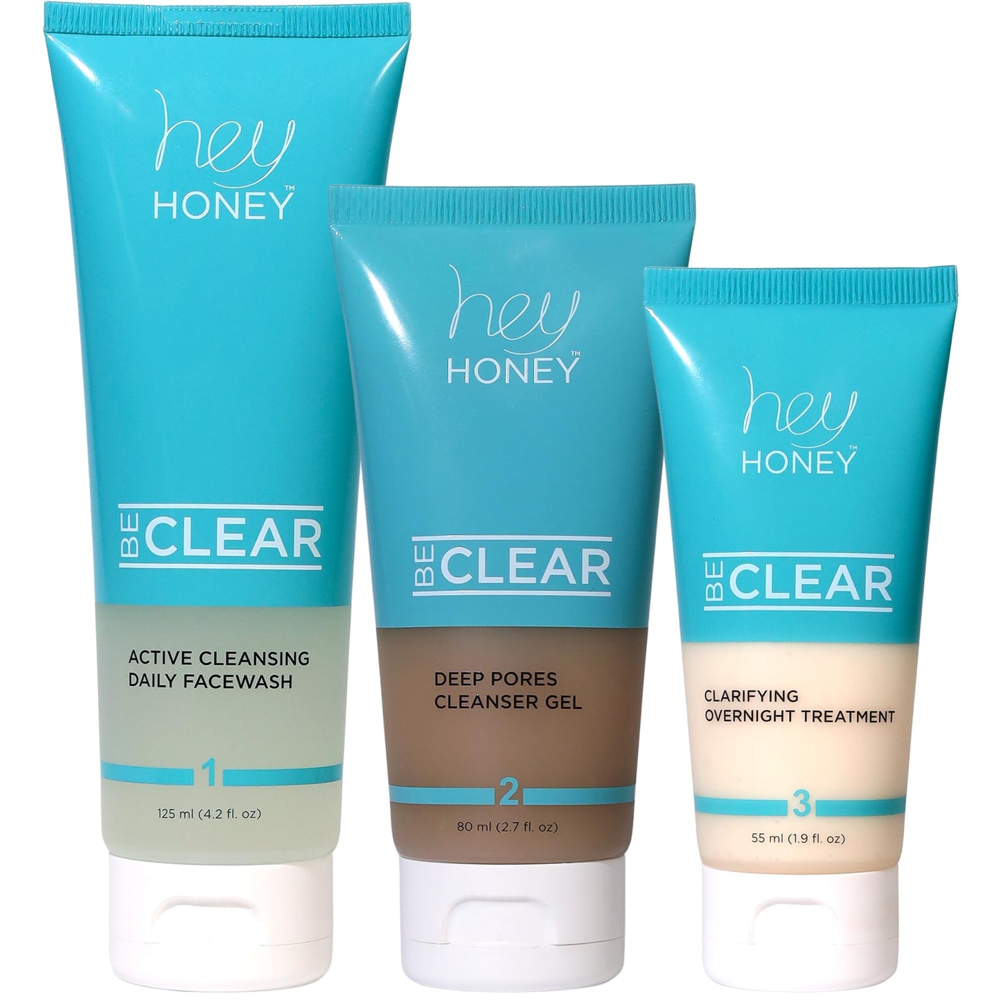 Hey Honey Skincare Be Clear 3-Step Acne Clearing Kit |Clear Face Wash, Deep Pores Cleansing, Overnight Treatment | with Propolis & Honey | Clear Blemish Skin Purifying Formulas | 3-Piece Kit