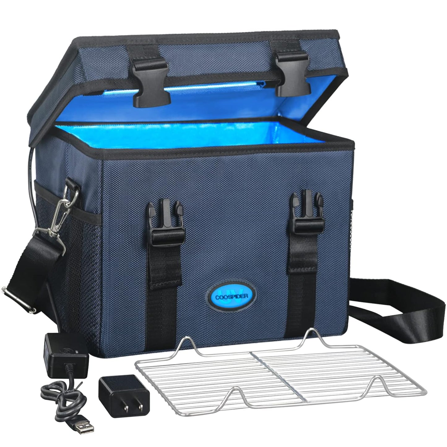UVC Sanitizer Box Ozone Free with Timer, Portable Large Cleaner Bag with USB Port, UV Light Blue Tote for Mask, Cell Phone, Baby Bottle, Key, Towel 12L/3.17 gal