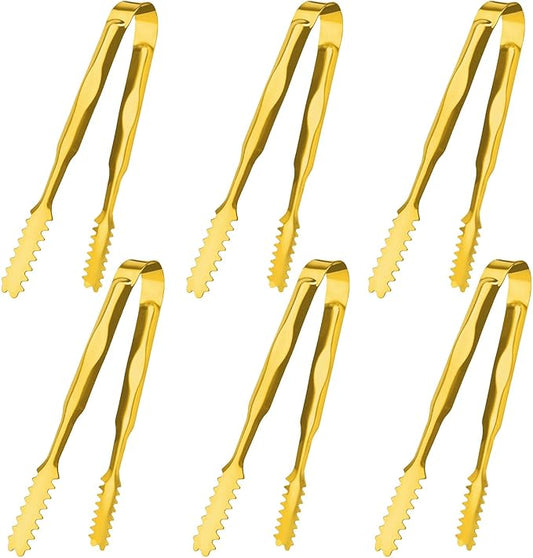 6 Pcs Ice Tongs Stainless Steel 6 Inch with Serrated Teeth Durable Serving Metal Tongs for Kitchen, BBQ, Buffet & Party Secure Grip Mini Tongs for Ice Cubes, Sugar, Salad，Appetizers