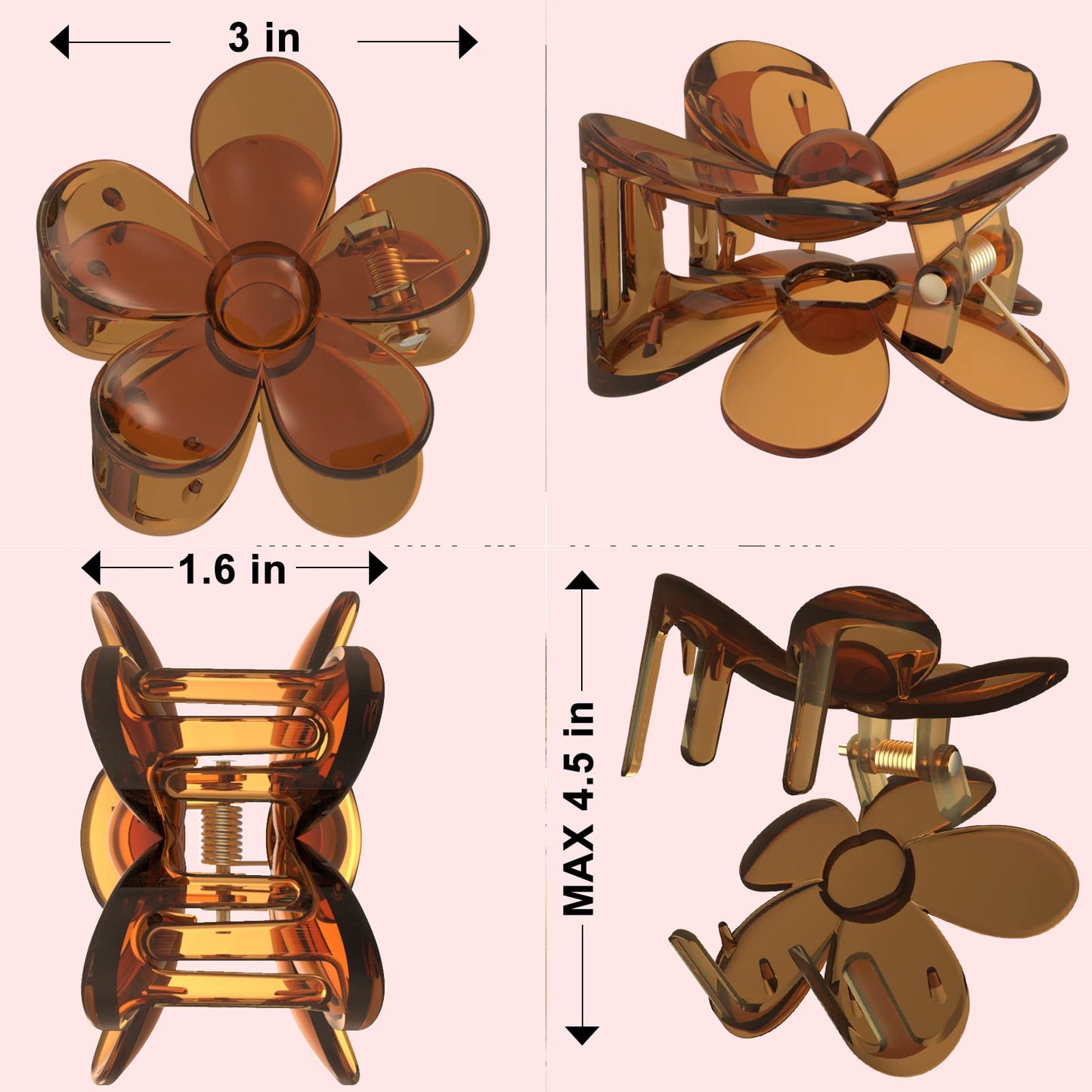 Flower Hair Claw Clips Set - 8PCS Nonslip Large Strong Hold Daisy Design Hair Accessories for Thick and Long Hair, 8 Colors