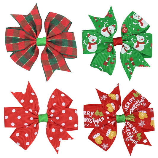 Christmas Hair Bow Clip Girls Baby Bow Clips for Christmas Red and Green Santa Claus Hair Accessories for Alligator Clip Non-slip Winter Xmas Gift for Hair-4pcs