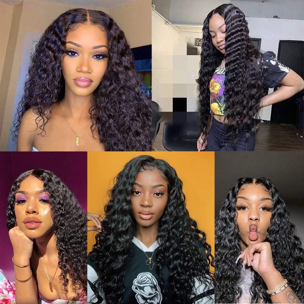 Deep Wave Bundles with Closure Brazilian 10A Human Hair Bundles(14 16 18+12 Closure)Deep Weave Curly Human Hair 3 Bundles with 4x4 Lace Closure Remy Unprocessed Virgin Human Hair Bundles Natural Color
