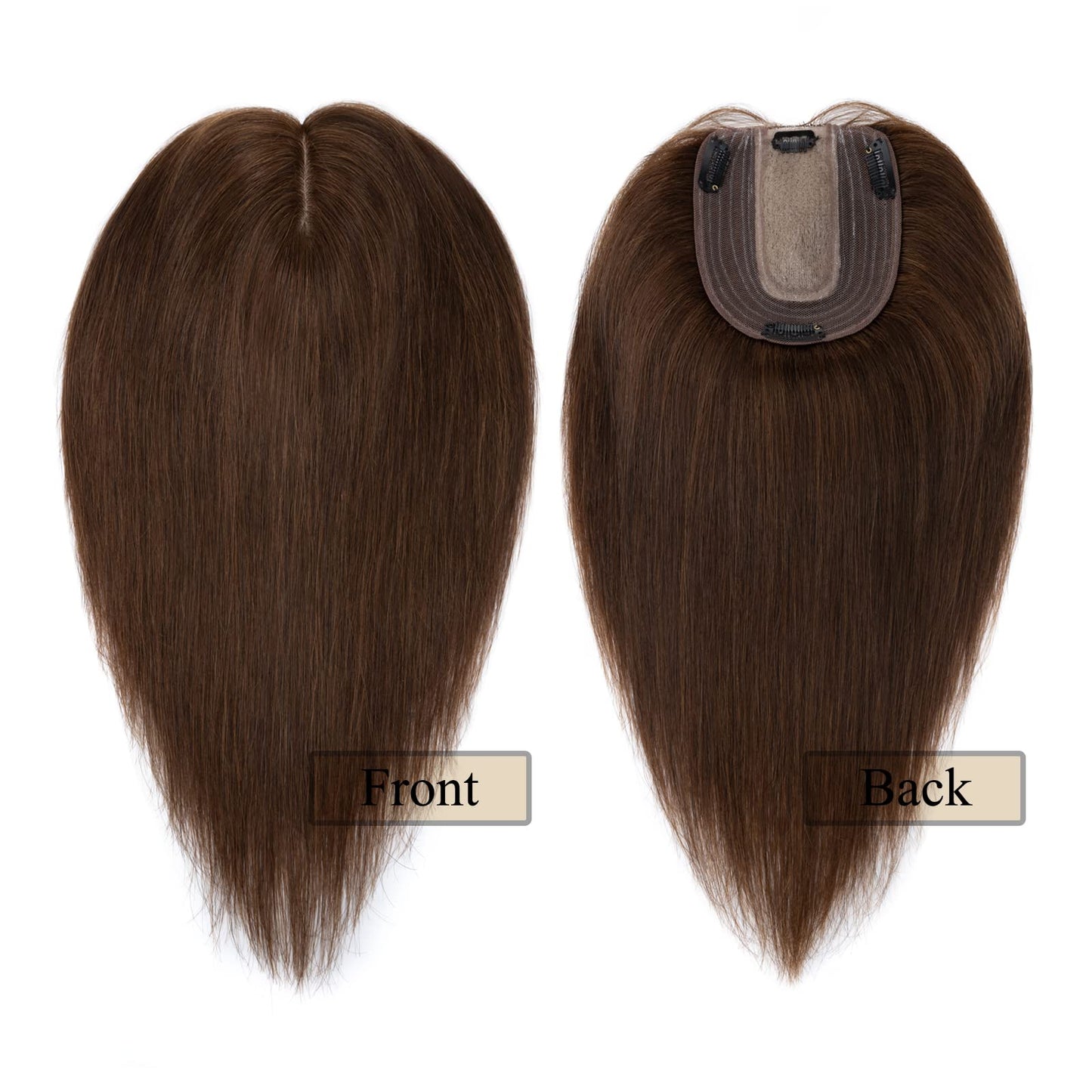 MY-LADY Human Hair Toppers for Women Real Remy Hair 130% Density 10 * 12CM Silk Base No Bangs Clip in Hair Pieces Straight Hairpiece for Thinning Hair 6 Inch #04 Medium Brown